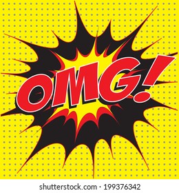Oh My God! comic speech bubble in pop art style on burst and haft tone background, cartoon background