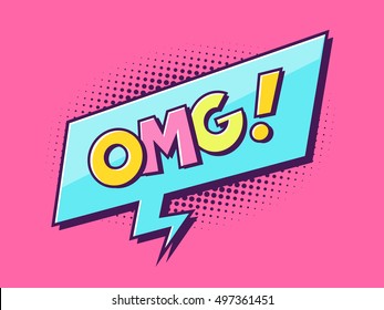 Oh my god - OMG - comic text word in retro technicolor style vector illustration