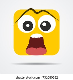 "Oh my god!" square emoticon in a flat design