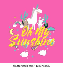 oh my sunshine, beautiful greeting card background or banner with neon box theme. design illustration 
