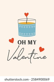 Oh my Valentine greeting card. Gift candle on a light background. Valentine's day, February 14, love concept. Vector drawings for postcard, card.