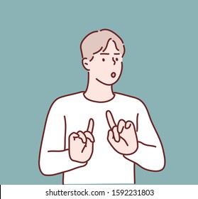 Oh no, stop there. Serious man rejects offer, pulls palms in no gesture, asks to stop this. Hand drawn style vector design illustrations.