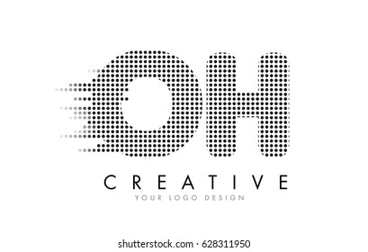 OH O H Letter Logo Design with Black Dots and Bubble Trails.