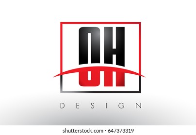 OH O H Logo Letters with Red and Black Colors and Swoosh. Creative Letter Design Vector.