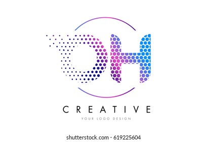 OH O H Pink Magenta Dotted Bubble Letter Logo Design. Dots Lettering Vector Illustration