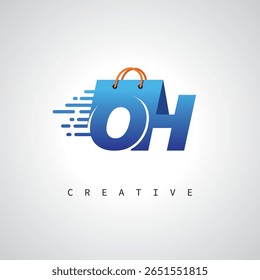 OH Shopping Monogram – Fast Delivery E-commerce Logo with Bag Icon and Digital Branding for Online Store, Retail and Logistic Identity
