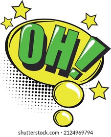 Oh sticker in pop art style. Colorful thought bubble reaction isolated on white background