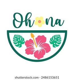 Ohana round sign,  Vector design, Summer Illustration 