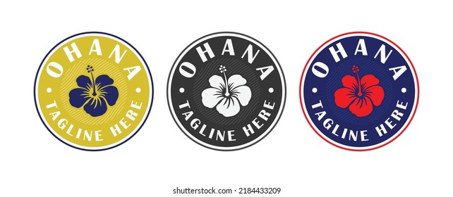 Ohana tropical hawaiian logo emblem with hibiscus design vector isolated