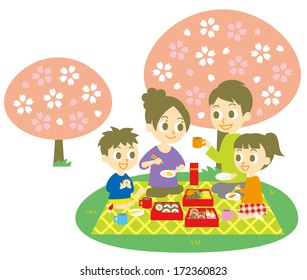 Ohanami, family,  cherry blossom party