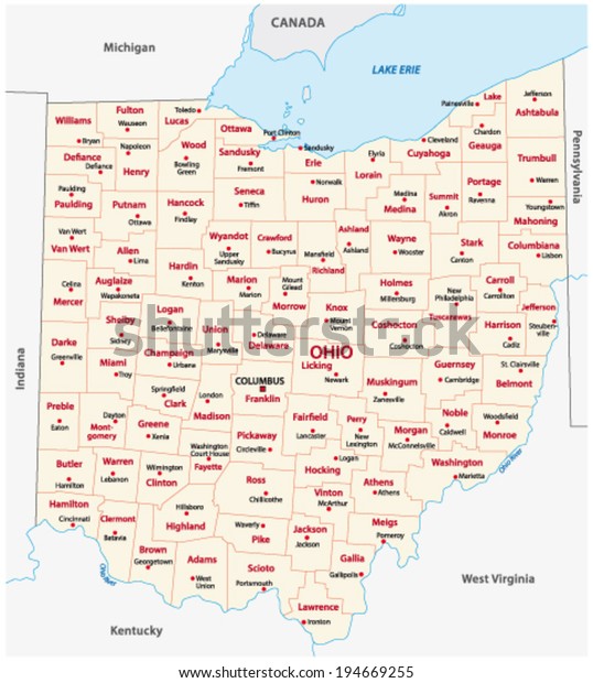 Ohio Administrative Map Stock Vector (Royalty Free) 194669255 ...