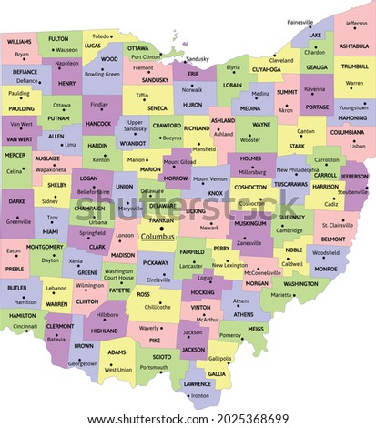 Ohio administrative map with counties and seats