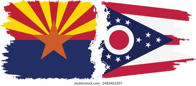 Ohio and Arizona states grunge brush flags connection, vector