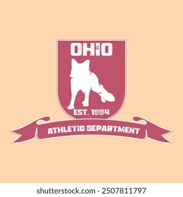 ohio athletic department varsity college coyote detailed print with united states of america state slogan and grunge effect for graphic tee t shirt or sweatshirt hoodie - Vector