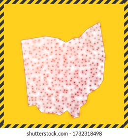 Ohio closed - virus danger sign. Lockdown US state icon. Black striped border around map with virus spread concept. Vector illustration.