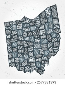 Ohio counties word clouds. State shape on textured background. Ohio design in typographic style. Beautiful vector illustration.