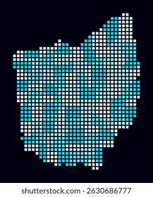 Ohio dotted map. Digital style map of the state on dark background. Ohio shape with square dots. Colored dots style. Large size squares. Abstract vector illustration.