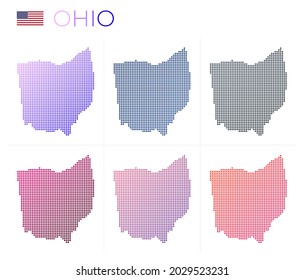 Ohio dotted map set. Map of Ohio in dotted style. Borders of the US state filled with beautiful smooth gradient circles. Trendy vector illustration.