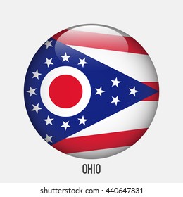 Ohio flag in circle shape. Transparent,glossy,glass button