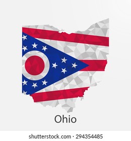 Ohio flag map in geometric,mosaic polygonal style.Abstract tessellation,background. Low poly vector illustration EPS10