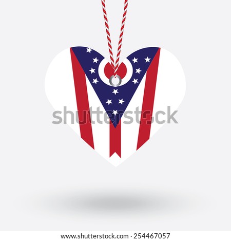 Ohio flag in the shape of a heart with hang tags