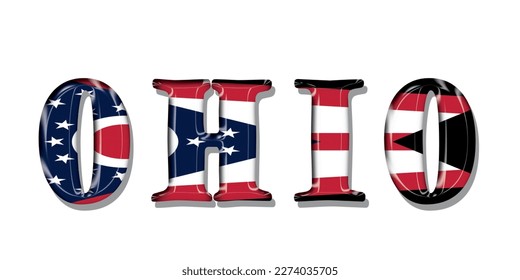 OHIO flag text font, symbol background, flag ribbon typography lettering logo label banner, 3D colorful background, vector illustration