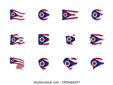 Ohio - flat collection of US states flags. Flags of twelve flat icons of various shapes. Set of vector illustrations