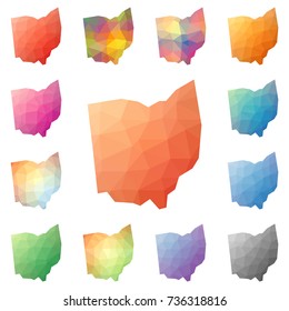 Ohio geometric polygonal, mosaic style us state maps collection. Bright abstract tessellation, low poly style, modern design for your infographics or presentation.