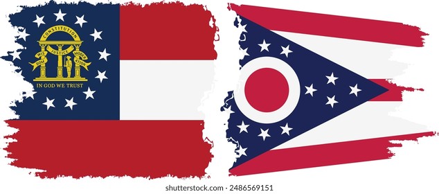 Ohio and Georgia states grunge brush flags connection, vector