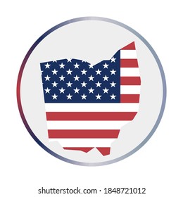 Ohio icon. Shape of the US state with Ohio flag. Round sign with flag colors gradient ring. Vibrant vector illustration.