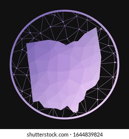 Ohio icon. Vector polygonal map of the US state. Ohio icon in geometric style. The US state map with purple low poly gradient on dark background.