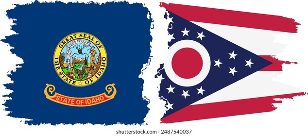 Ohio and Idaho states grunge brush flags connection, vector