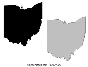 Ohio map. Black and white. Mercator projection.