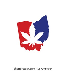 Ohio Map With Cannabis Leaf Logo Vector 001
