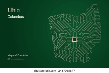 Ohio Map with a capital of Columbus Shown in a Microchip Pattern. E-government. TSMC. American states vector maps. Microchip Series