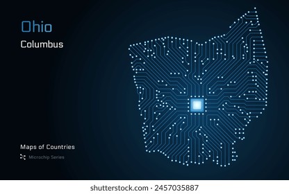 Ohio Map with a capital of Columbus Shown in a Microchip Pattern. E-government. TSMC. American states vector maps. Microchip Series