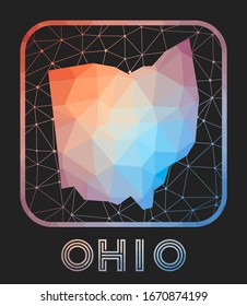 Ohio map design. Vector low poly map of the us state. Ohio icon in geometric style. The us state shape with polygnal gradient and mesh on dark background.