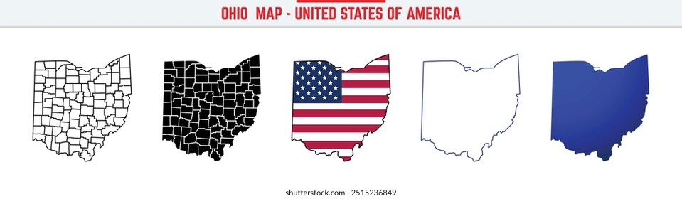 Mapa de Ohio com ícone de traçado editável. Ícone de linha fina do estado de Ohio, ilustração do vetor do mapa de Ohio, Ohio, mapa do vetor da silhueta de OH