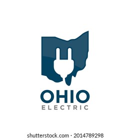 Diseño del logotipo de Ohio Map y Electric Symbol. Ilustración vectorial.
