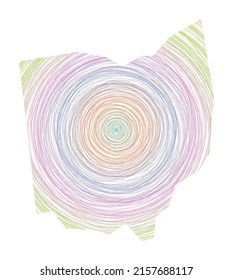 Ohio map filled with concentric circles. Sketch style circles in shape of the us state. Vector Illustration.