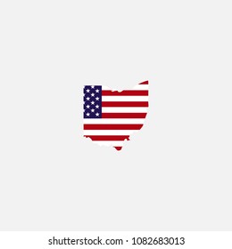 Ohio Map and Flag of United States Vector Illustration