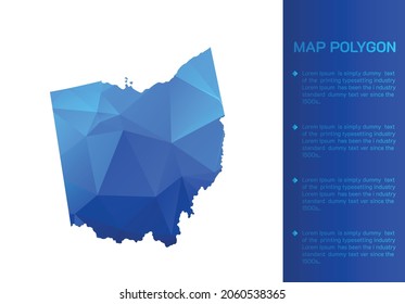 OHIO Karte im geometrisch-blauen Polygonalstil, modernes Design auf weißem Hintergrund. Vektorgrafik im geometrisch-blauen Polygonstil, modernes Design auf weißem Hintergrund. Vektorgrafik.