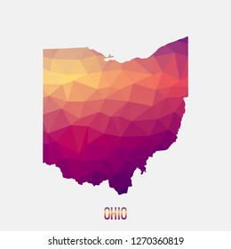 Ohio-Karte im geometrischen Polygonal, Mosaik-Stil.Abstrakte Tessellation, modernes Design, Low-Poly-Hintergrund. Geometrisches Cover, verspotten. Vektorgrafik.