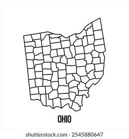 Ícone do mapa de Ohio isolado no fundo branco. Mapa da estrutura de tópicos. Ícone de linha simples. Ilustração vetorial