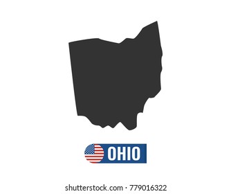 Ohio map isolated on white background silhouette. Ohio USA state. American flag. Vector illustration.