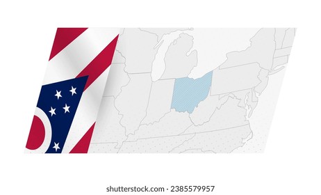 Ohio Karte im modernen Stil mit der Flagge von Ohio auf der linken Seite. Vektorgrafik einer Karte.