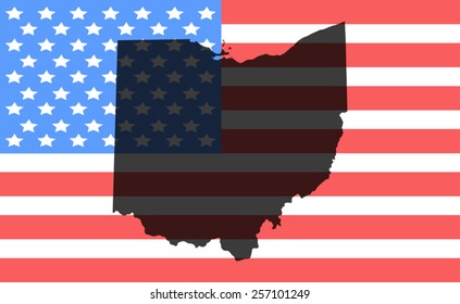 ohio  map on a vintage american flag background