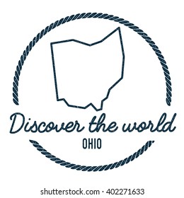 Ohio Map Outline. Vintage Discover the World Rubber Stamp with Ohio Map. Hipster Style Nautical Rubber Stamp, with Round Rope Border. USA State Map Vector Illustration.