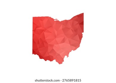Ohio Map - Polygon Style Vector Illustration in Red Gradient, Low Poly Geometric Design, Isolated on White Background, Perfect for Infographics, Reports, and Educational Materials.