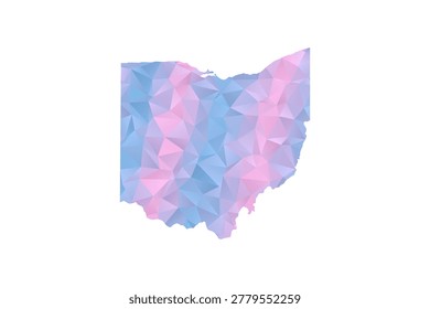 Ohio Map - Polygon Style Vector Illustration in Pastel Blue and Pink Gradient, Low Poly Geometric Design, Isolated on White Background for Infographics and Education.